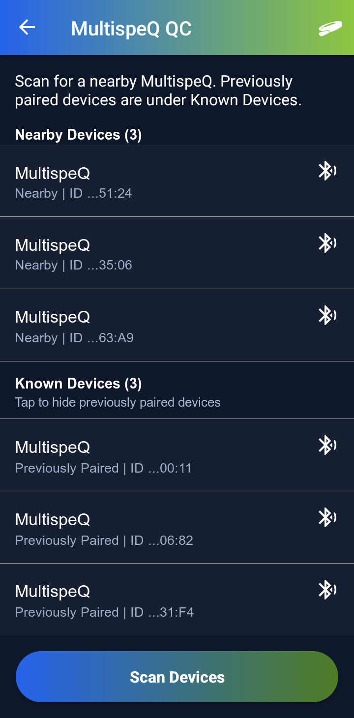 Nearby and known MultispeQ devices