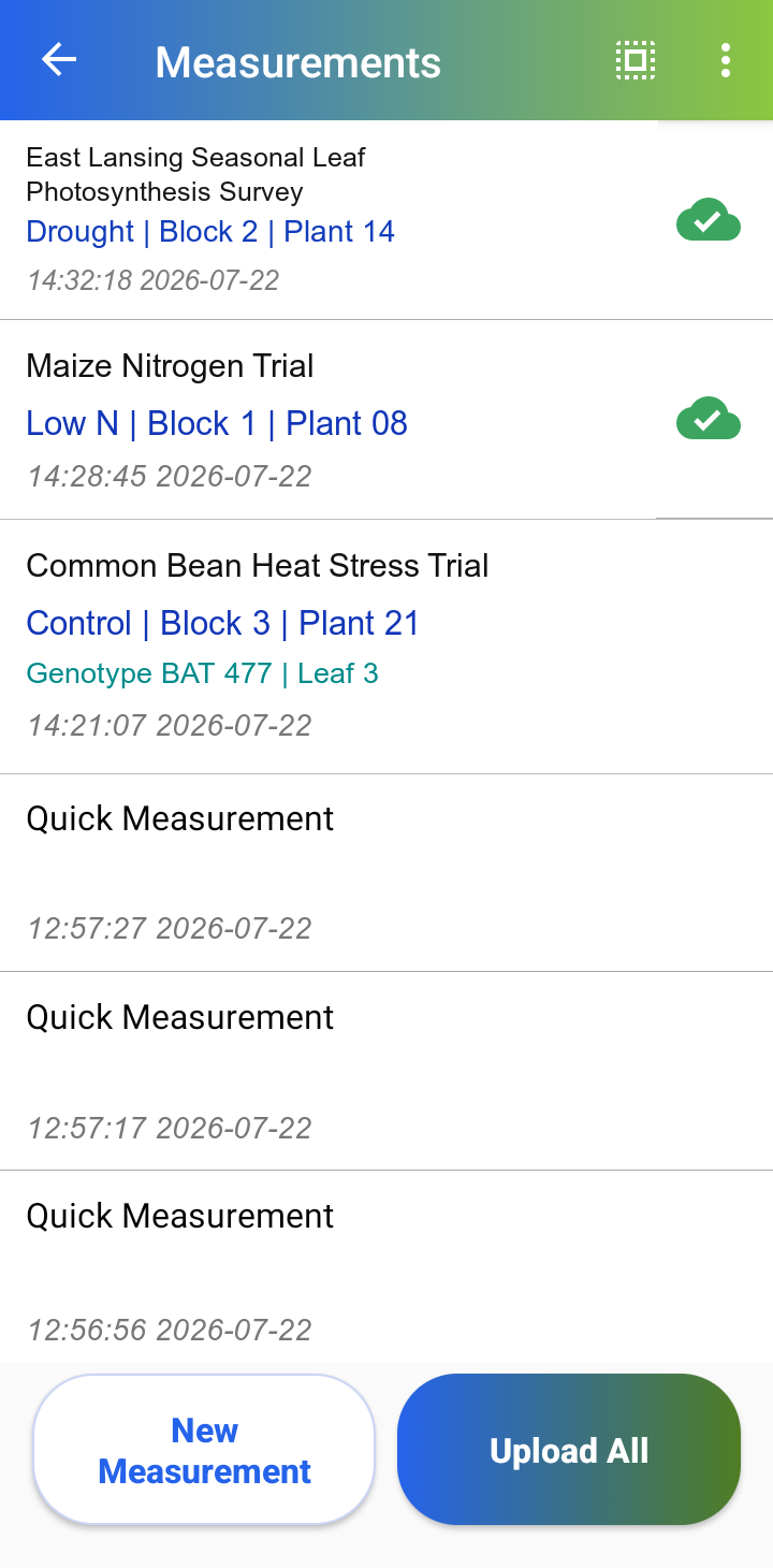 Uploaded Quick Start Project measurement