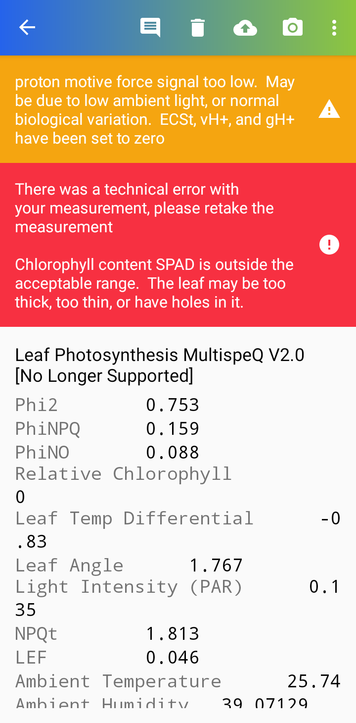 Current Android measurement details and quality messages