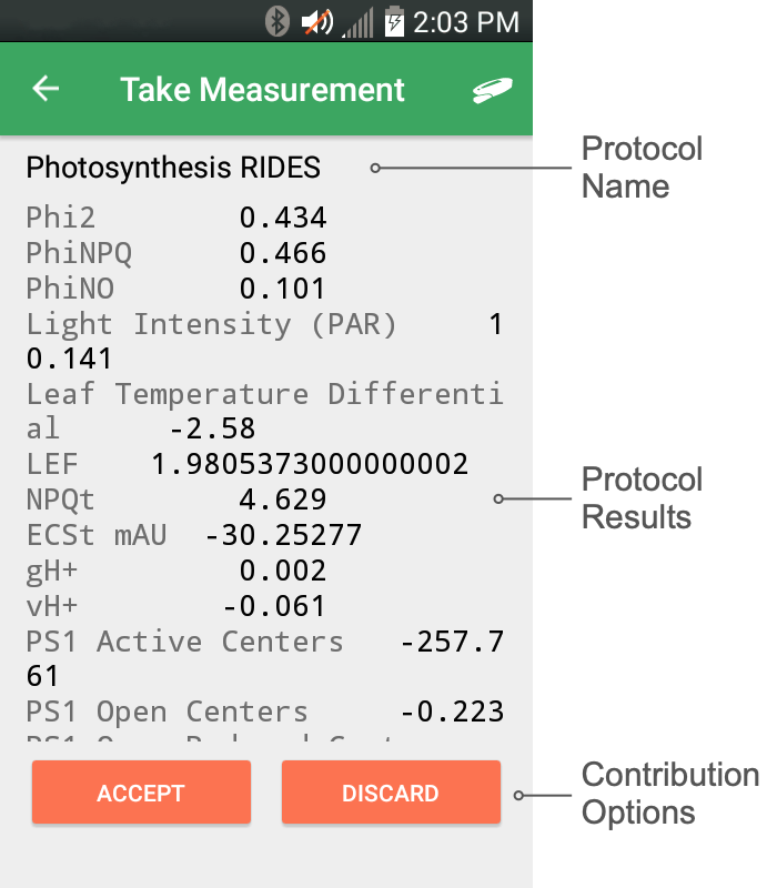 Measurement Results in the Android Application