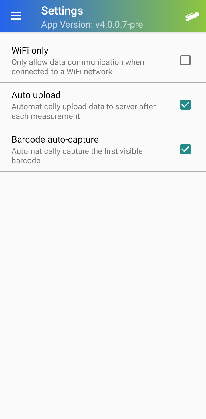 Current Android upload settings